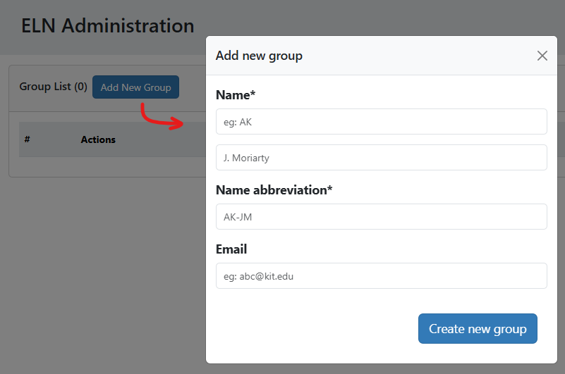 screenshot of Add Group user interface